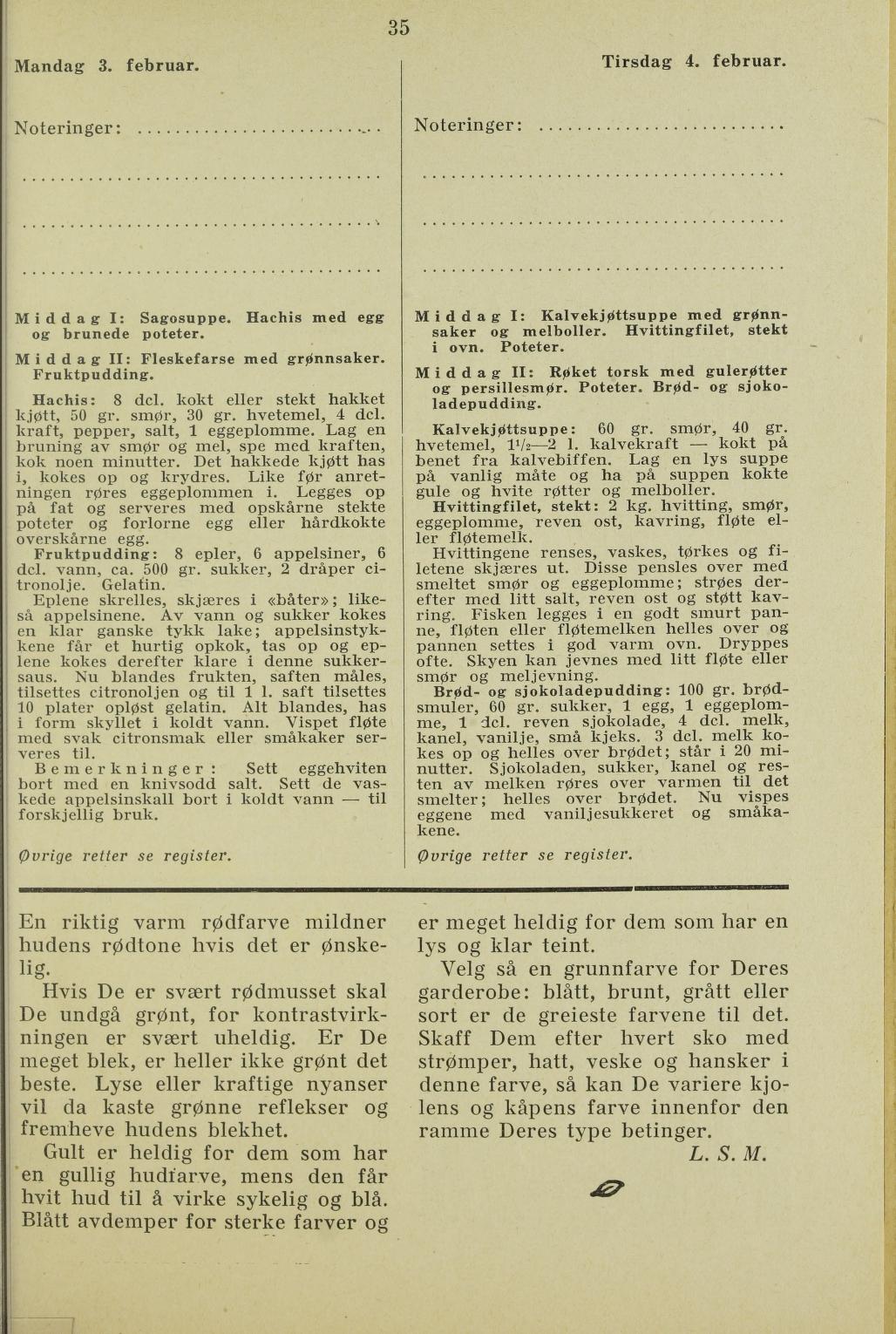 Faksimile av almanakksiden 3. februar 1936