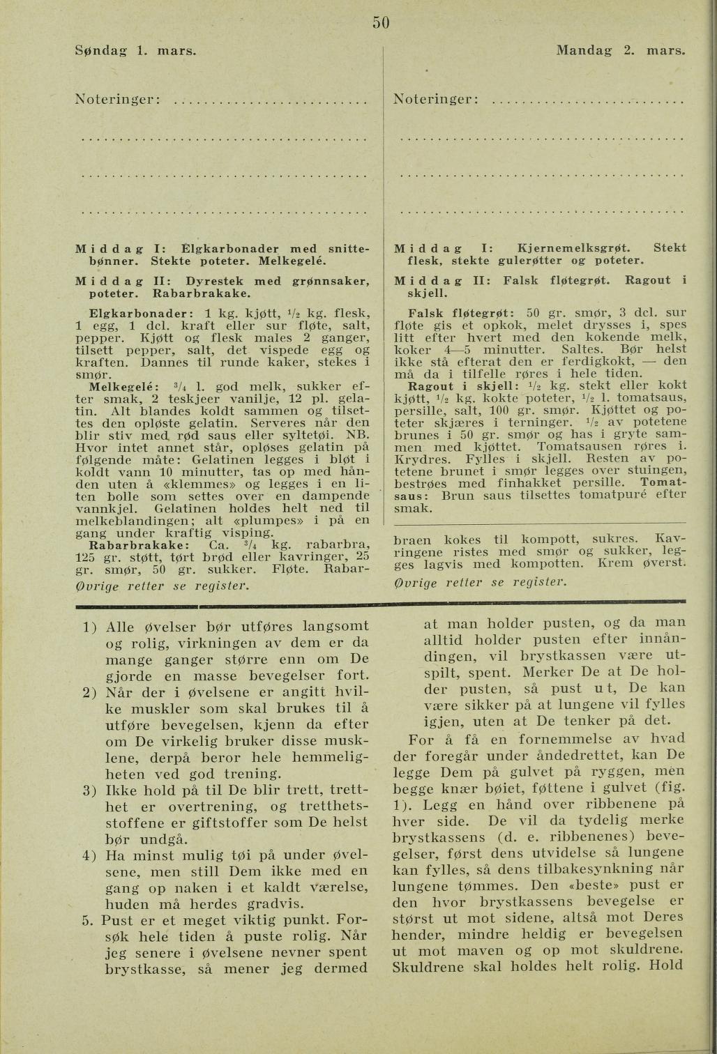 Faksimile av almanakksiden 1. mars 1936