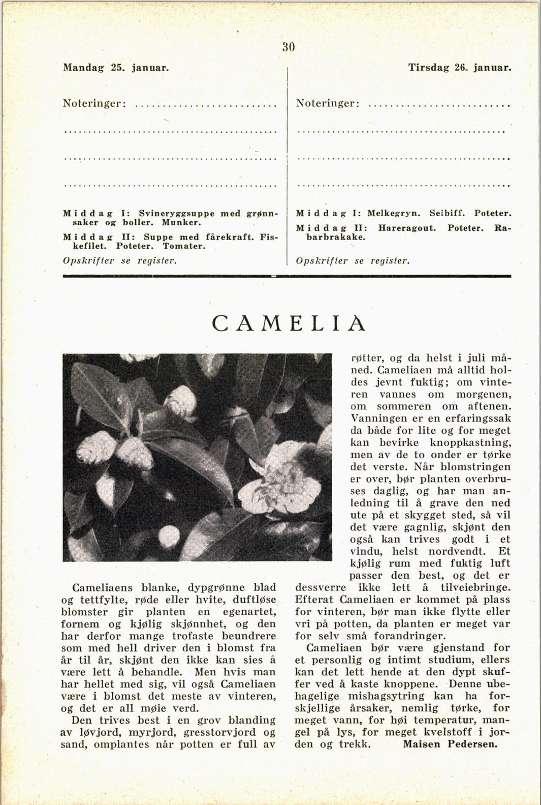 Faksimile av almanakksiden 25. januar 1937