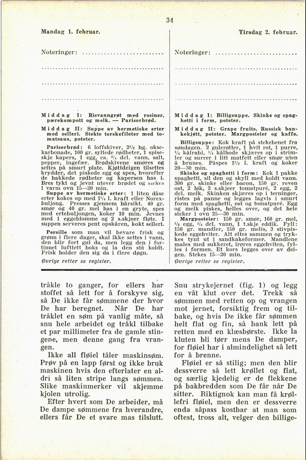 Faksimile av almanakksiden 1. februar 1937