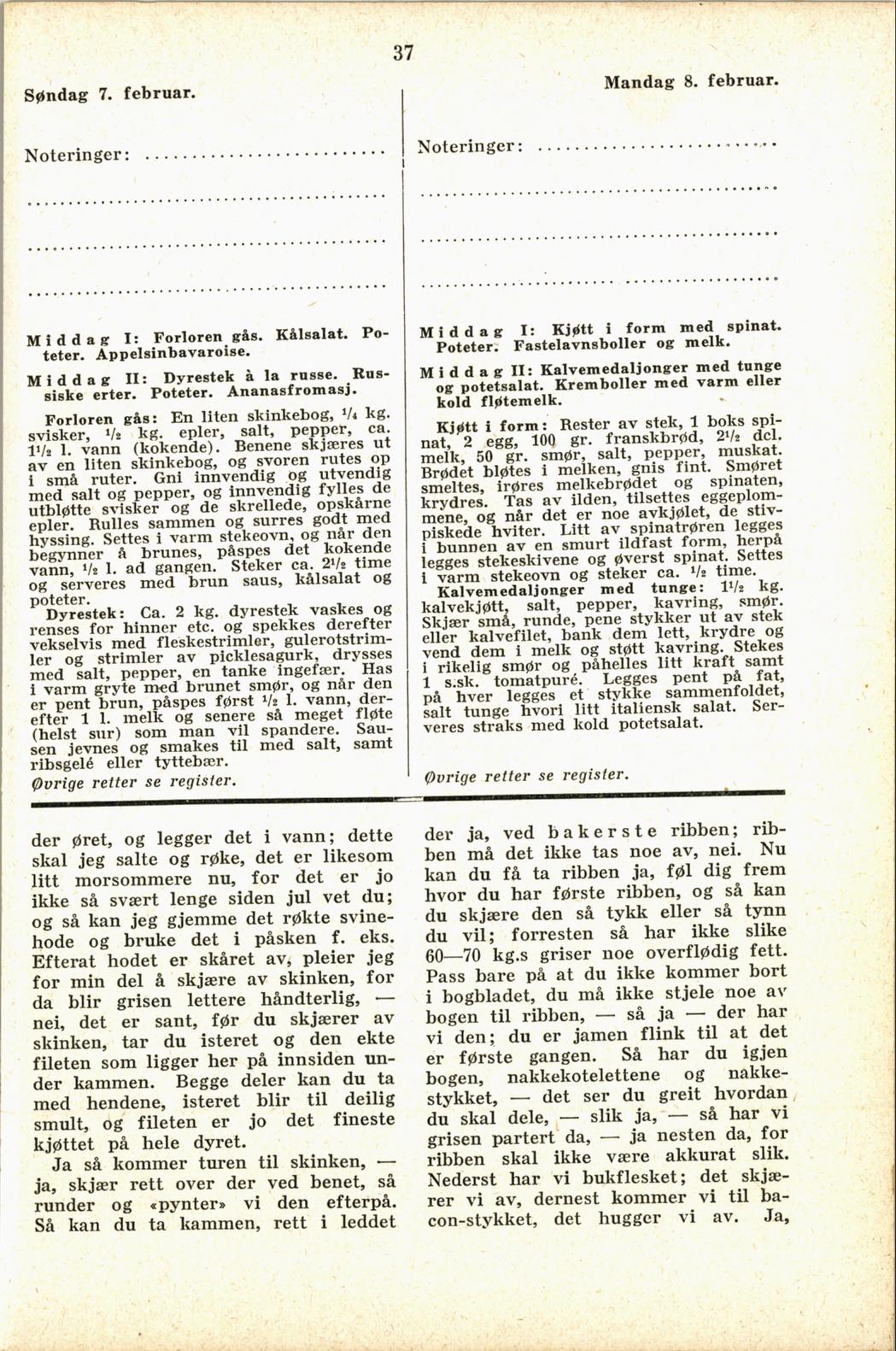 Faksimile av almanakksiden 7. februar 1937