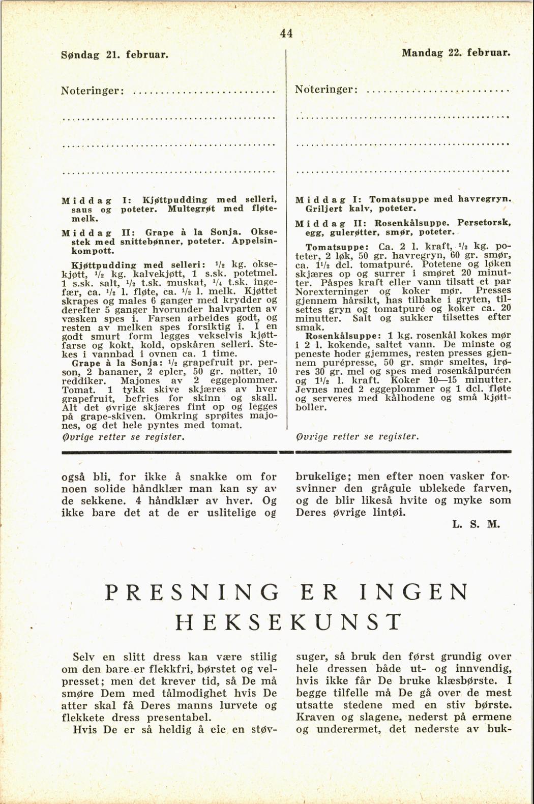 Faksimile av almanakksiden 21. februar 1937