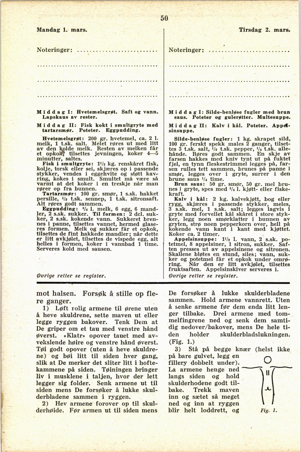 Faksimile av almanakksiden 1. mars 1937