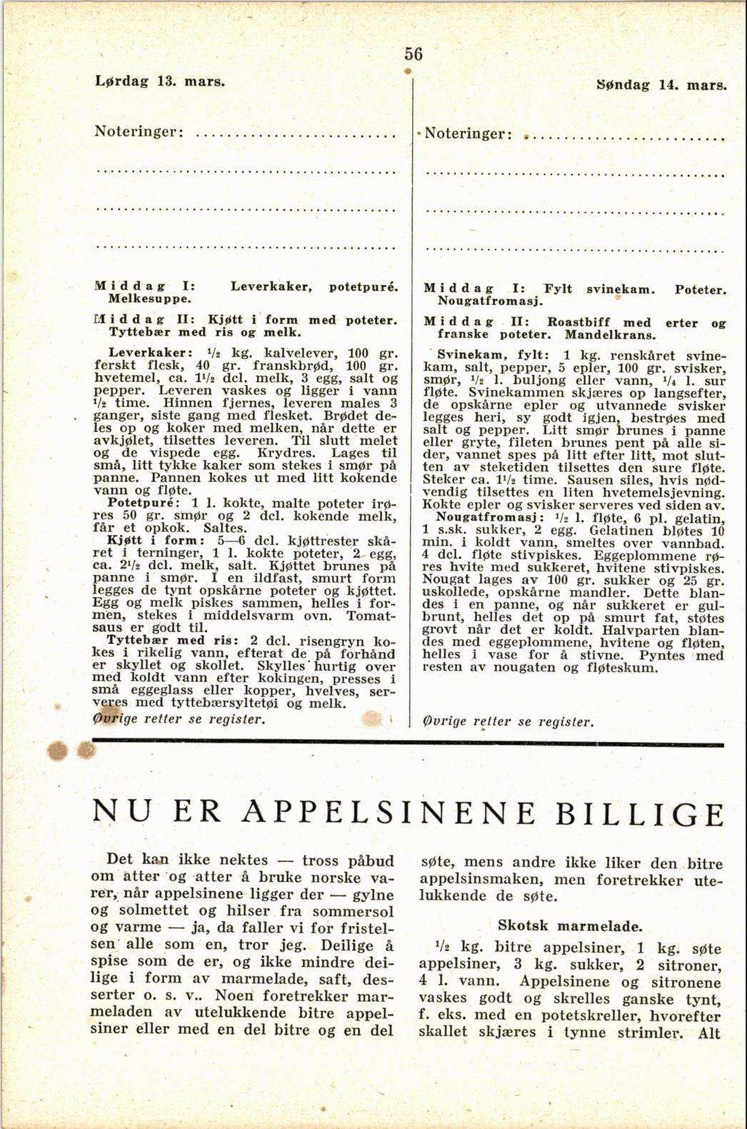 Faksimile av almanakksiden 13. mars 1937