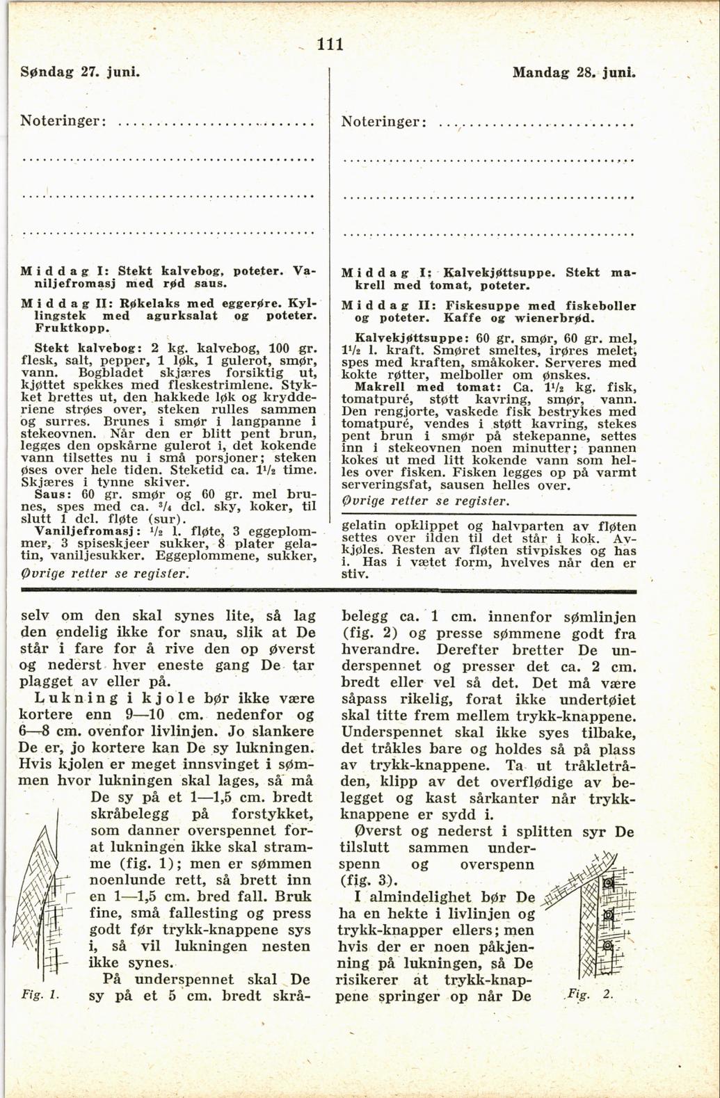 Faksimile av almanakksiden 27. juni 1937