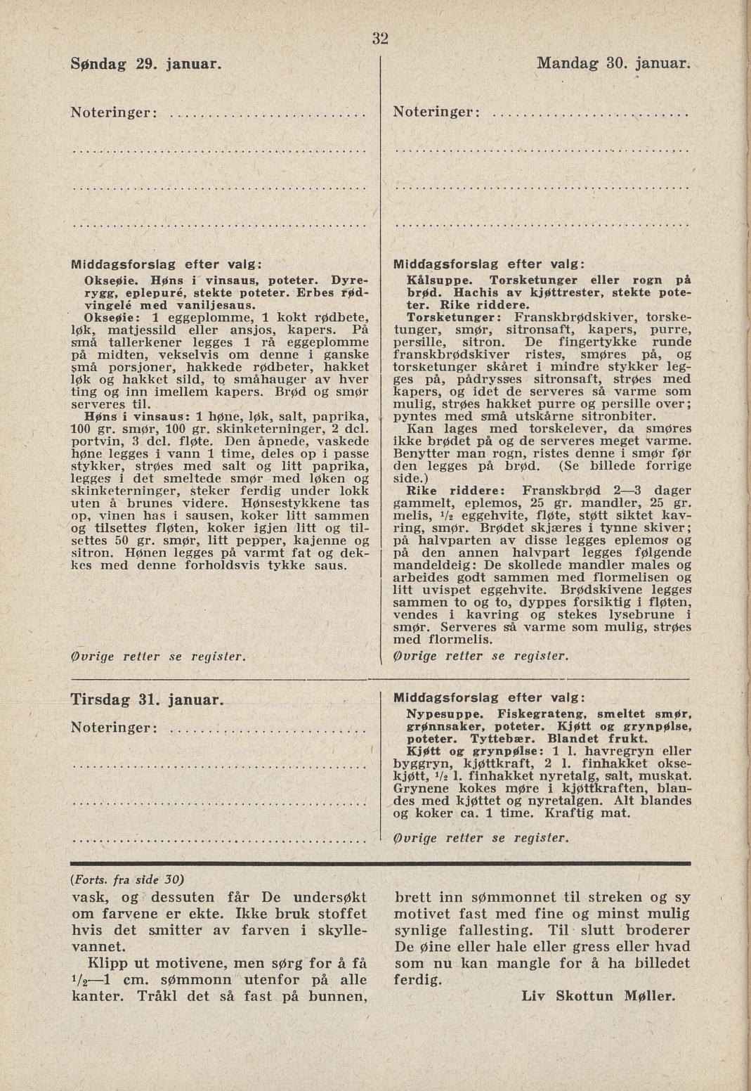 Faksimile av almanakksiden 29. januar 1939
