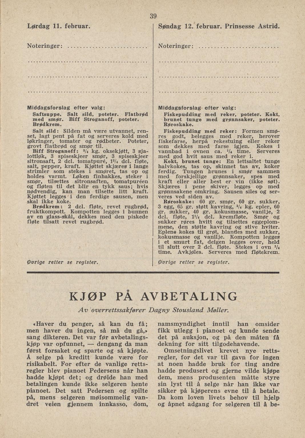 Faksimile av almanakksiden 11. februar 1939