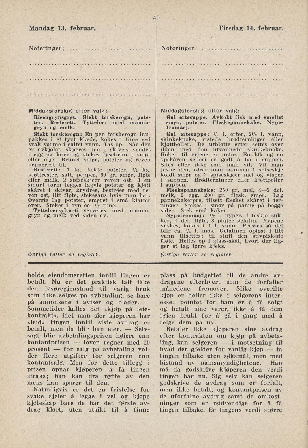 Faksimile av almanakksiden 13. februar 1939