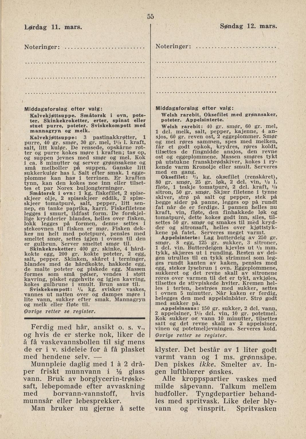 Faksimile av almanakksiden 11. mars 1939