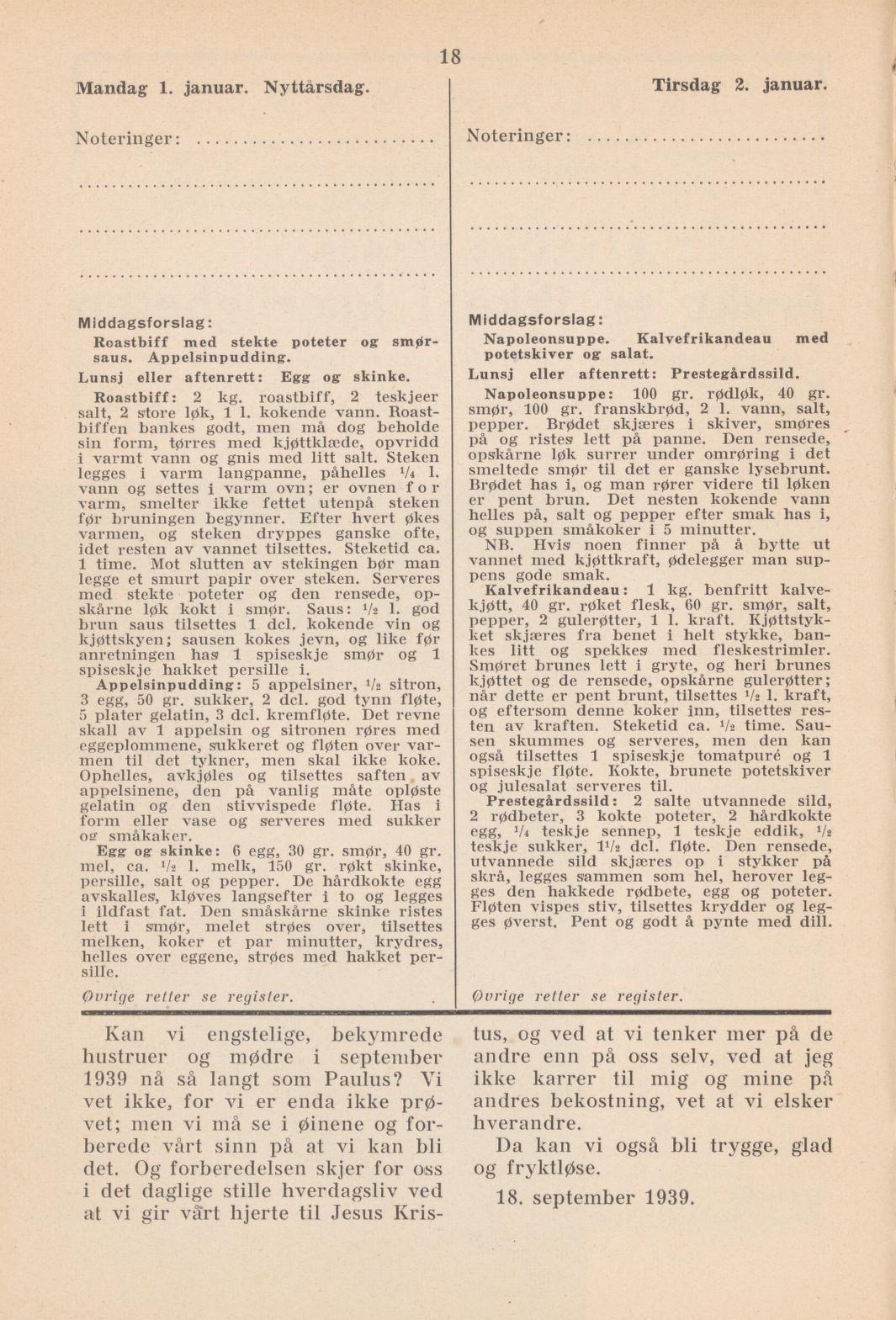 Faksimile av almanakksiden 1. januar 1940
