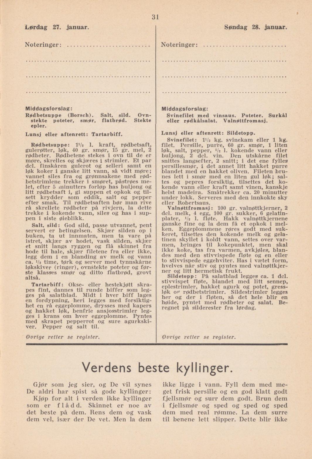 Faksimile av almanakksiden 27. januar 1940