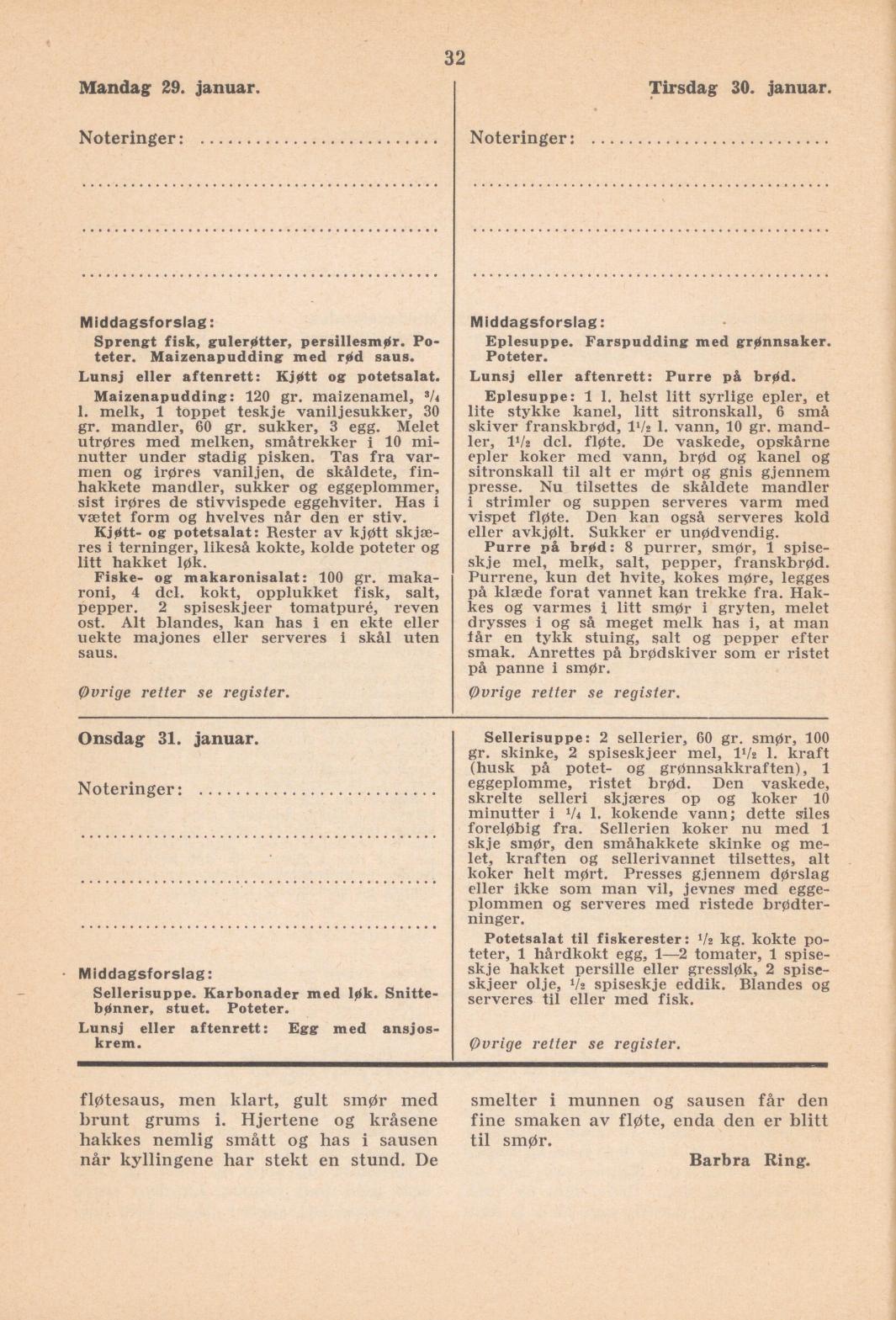 Faksimile av almanakksiden 29. januar 1940