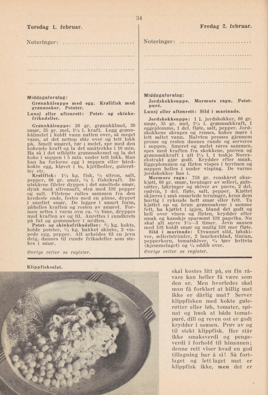 Faksimile av almanakksiden 1. februar 1940