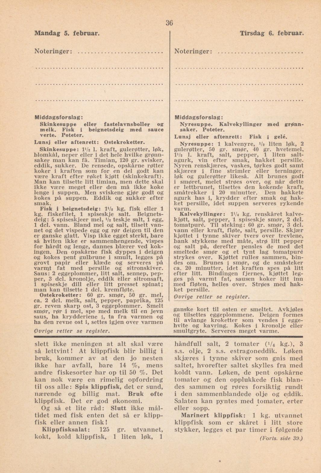 Faksimile av almanakksiden 5. februar 1940