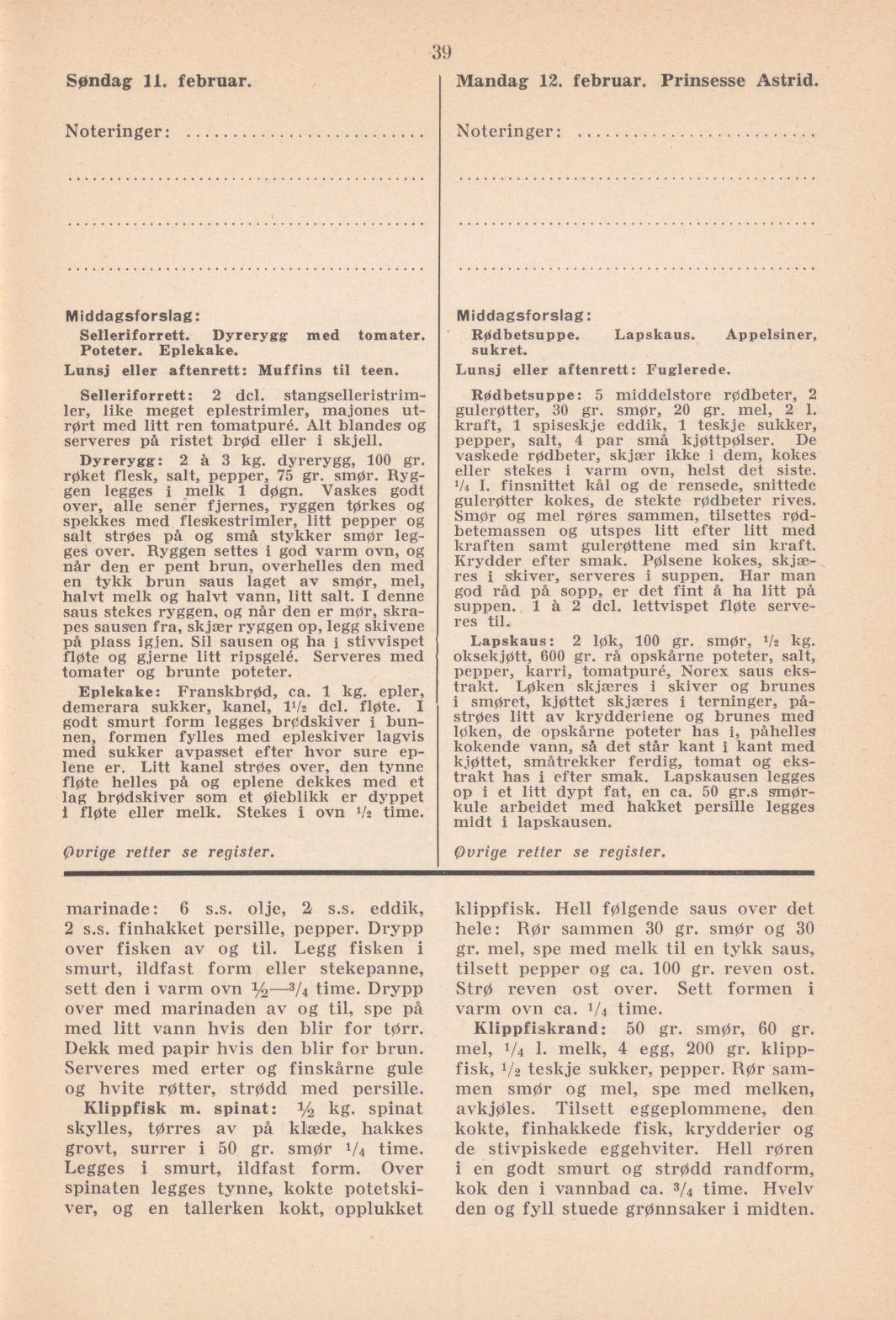 Faksimile av almanakksiden 11. februar 1940