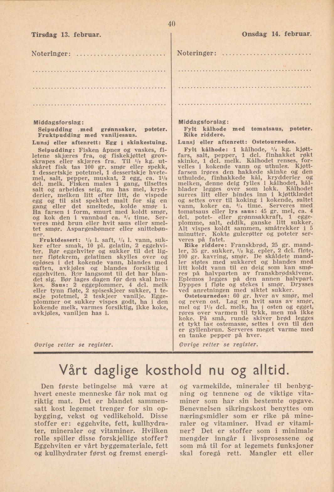 Faksimile av almanakksiden 13. februar 1940