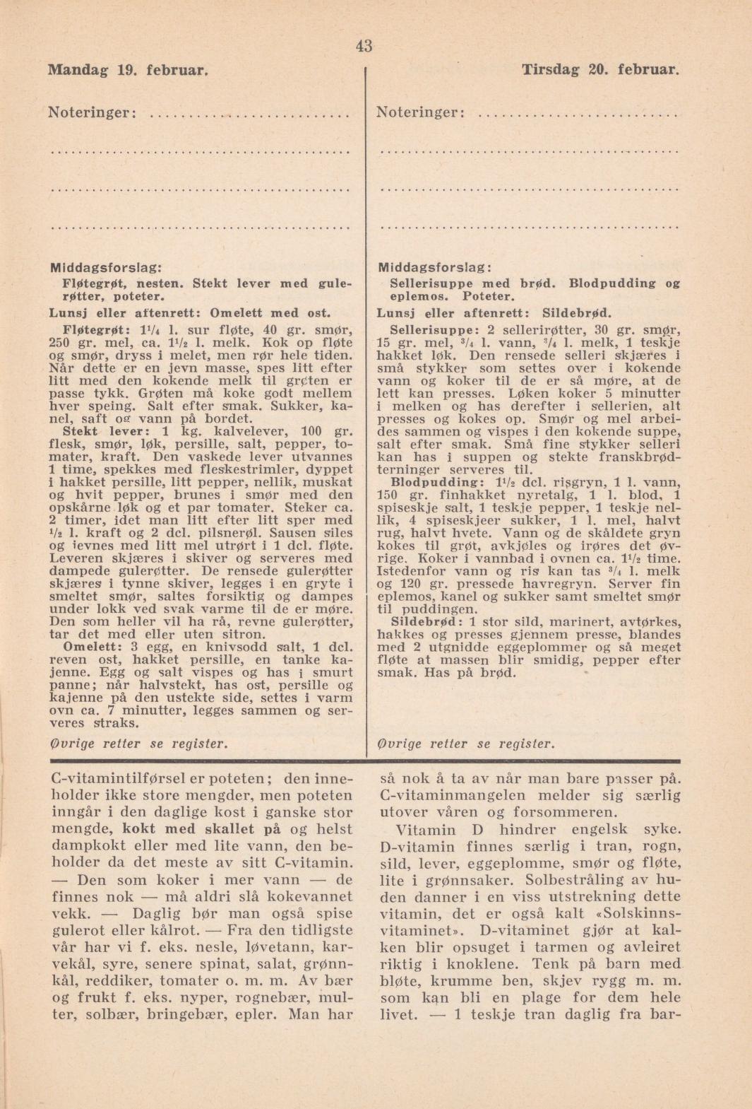 Faksimile av almanakksiden 19. februar 1940