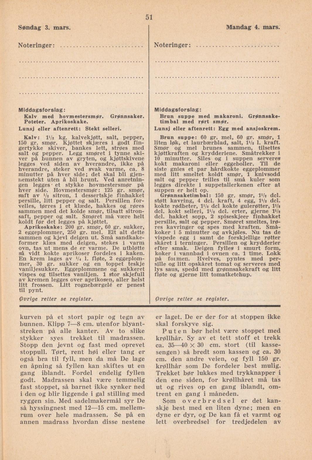 Faksimile av almanakksiden 3. mars 1940