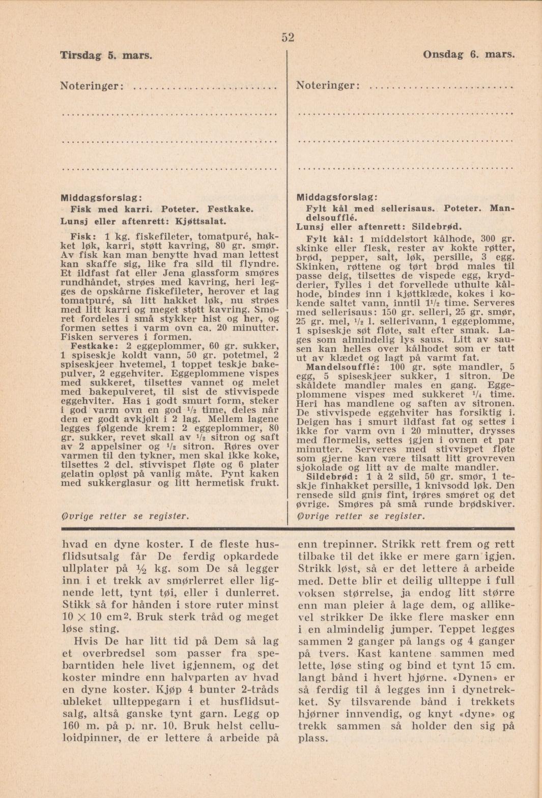 Faksimile av almanakksiden 5. mars 1940