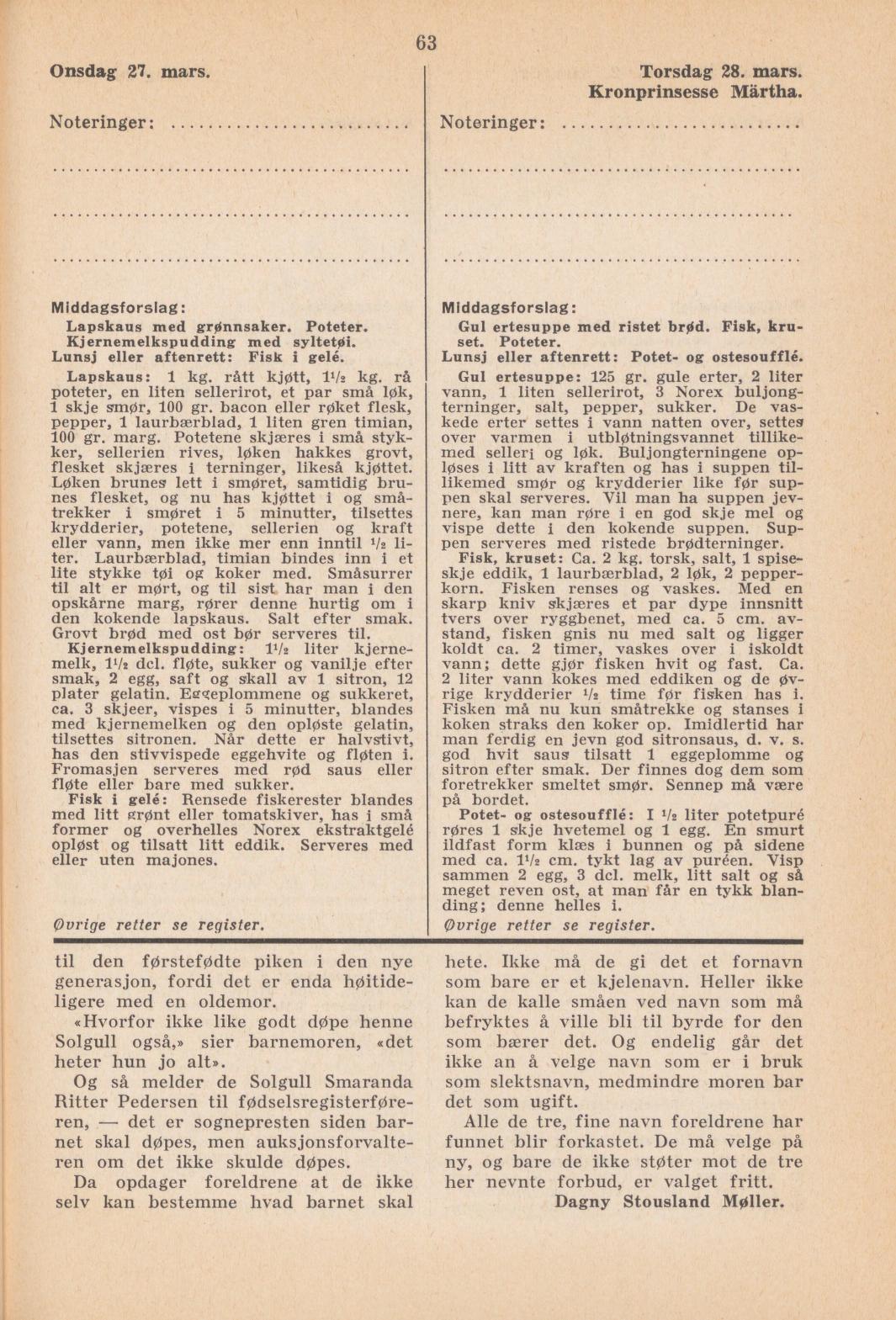 Faksimile av almanakksiden 27. mars 1940