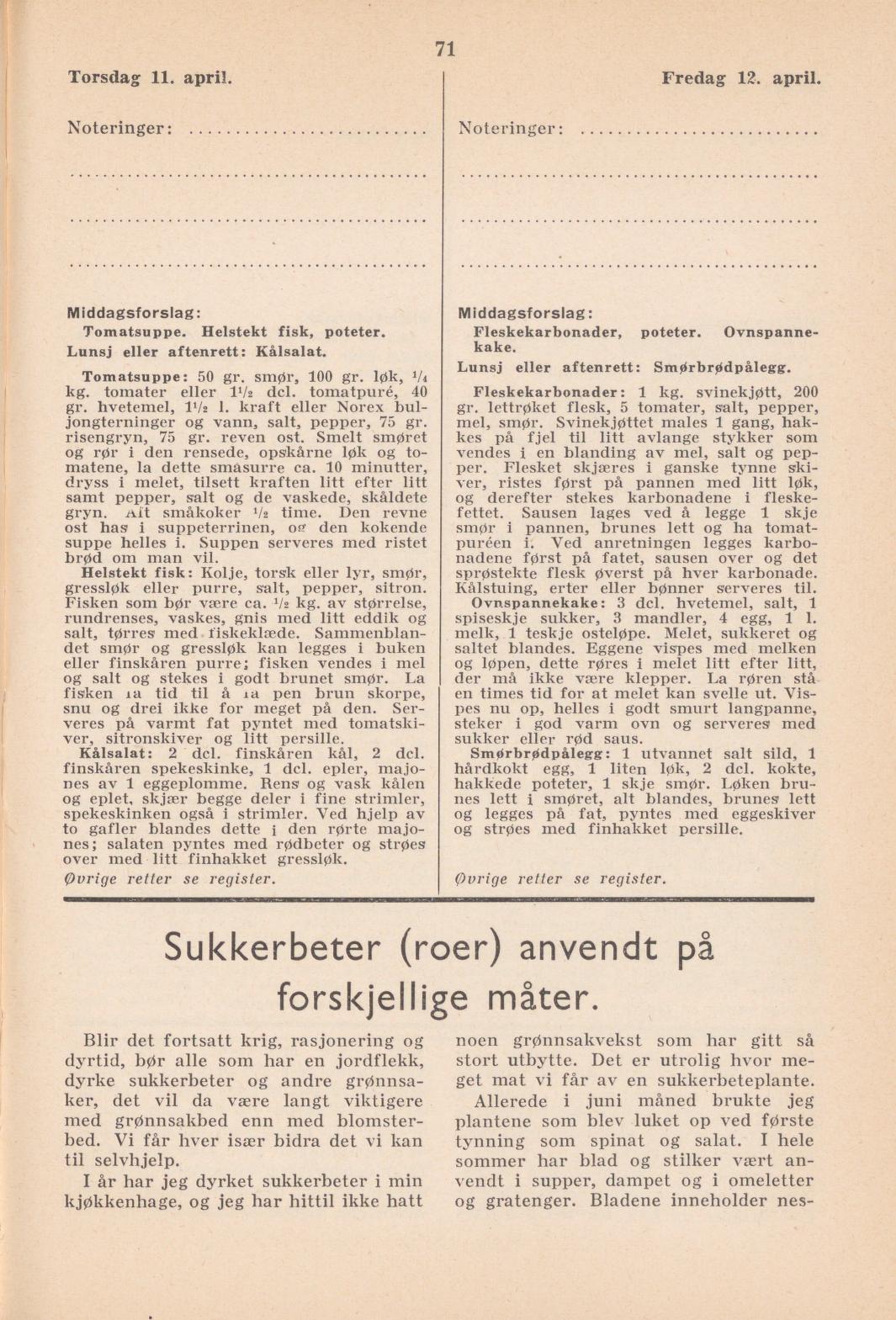 Faksimile av almanakksiden 11. april 1940