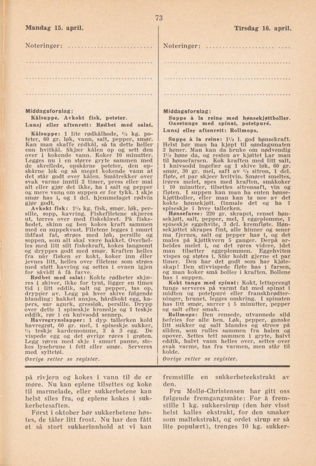 Faksimile av almanakksiden 15. april 1940
