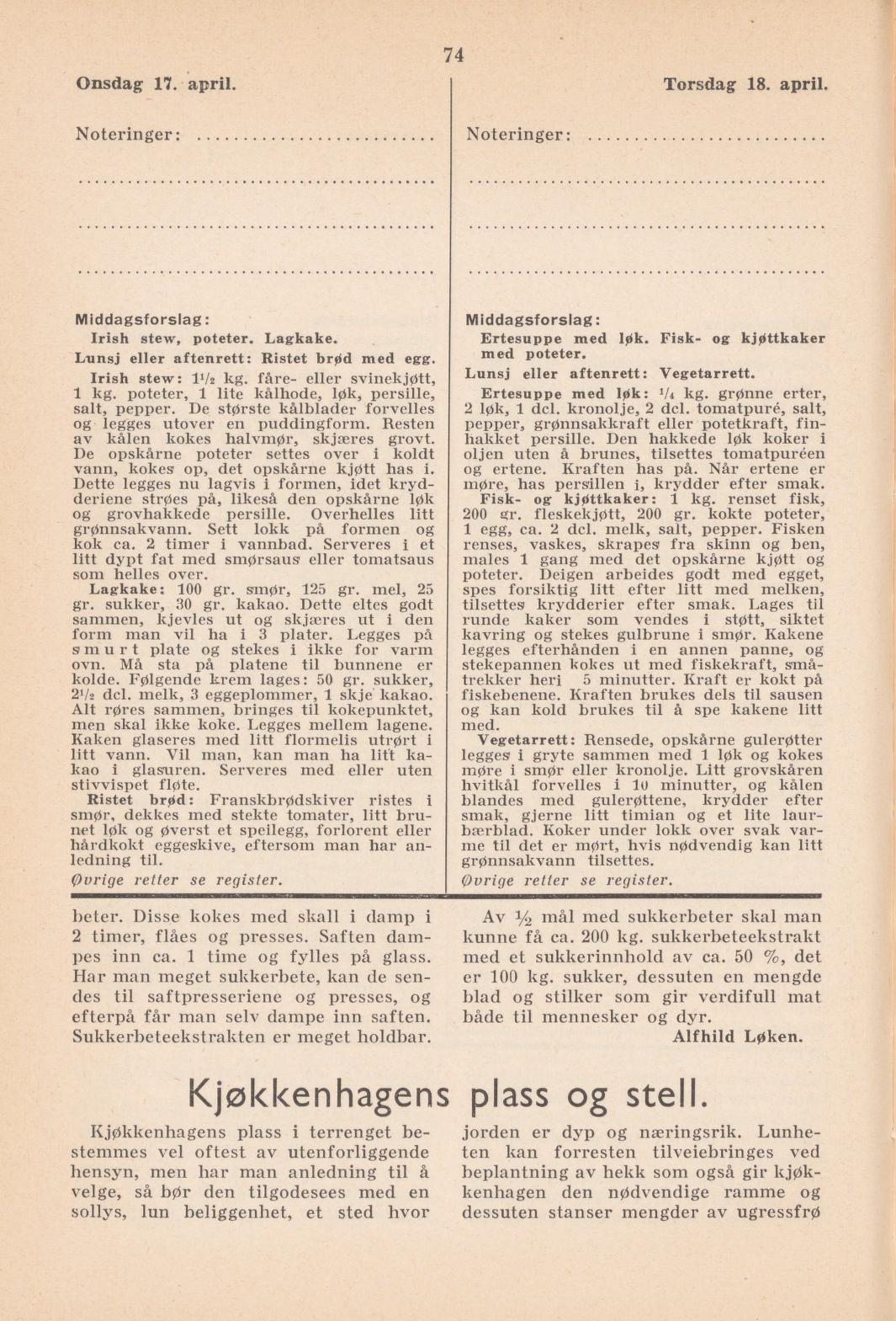 Faksimile av almanakksiden 17. april 1940