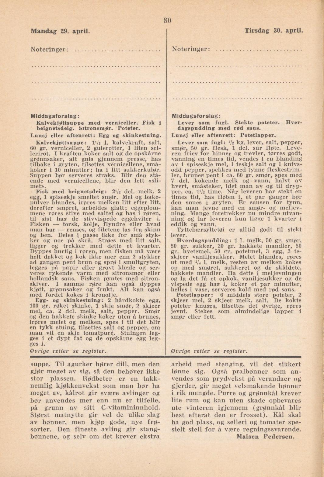 Faksimile av almanakksiden 29. april 1940