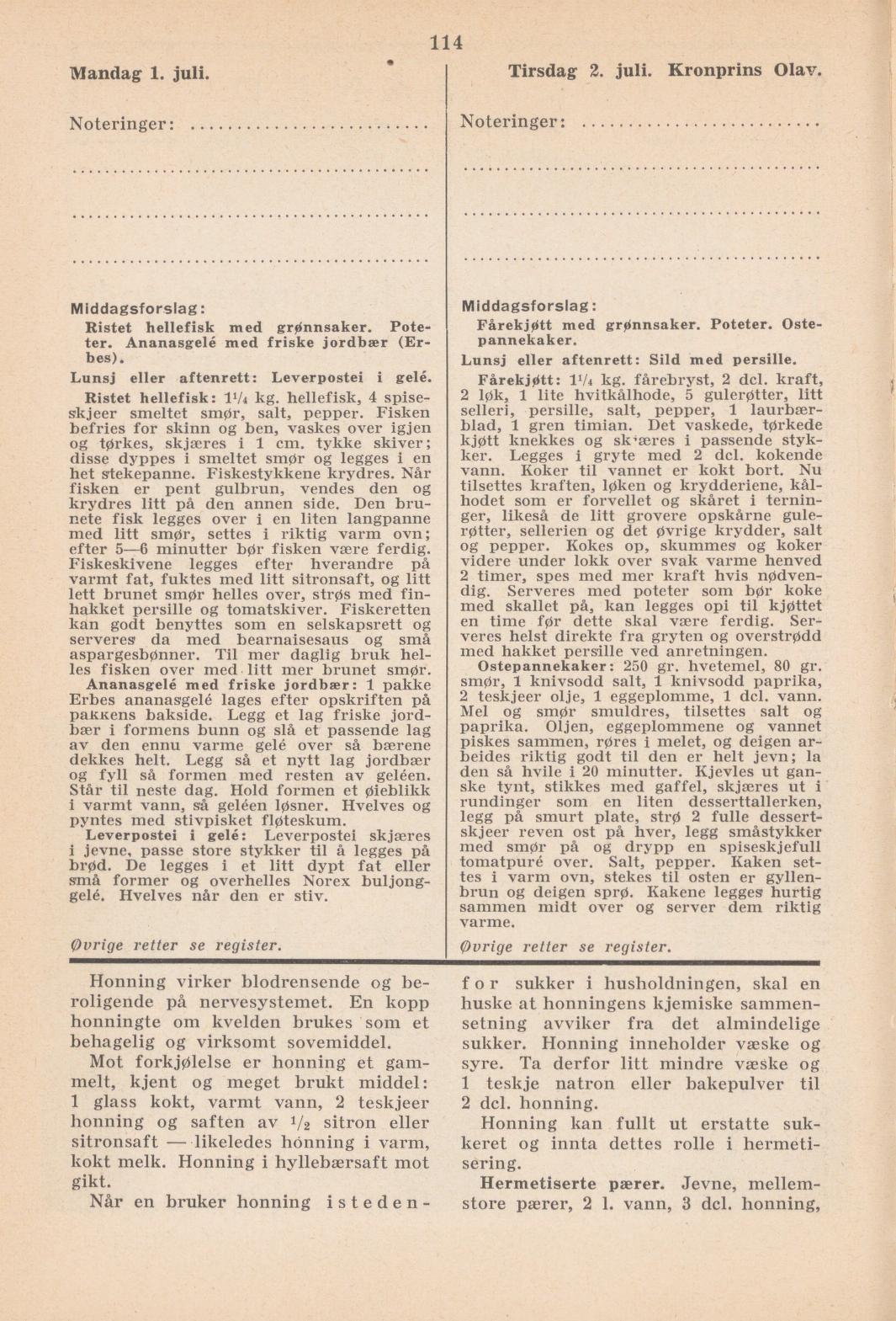 Faksimile av almanakksiden 1. juli 1940