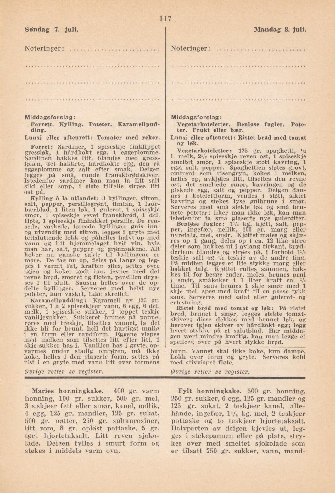 Faksimile av almanakksiden 7. juli 1940