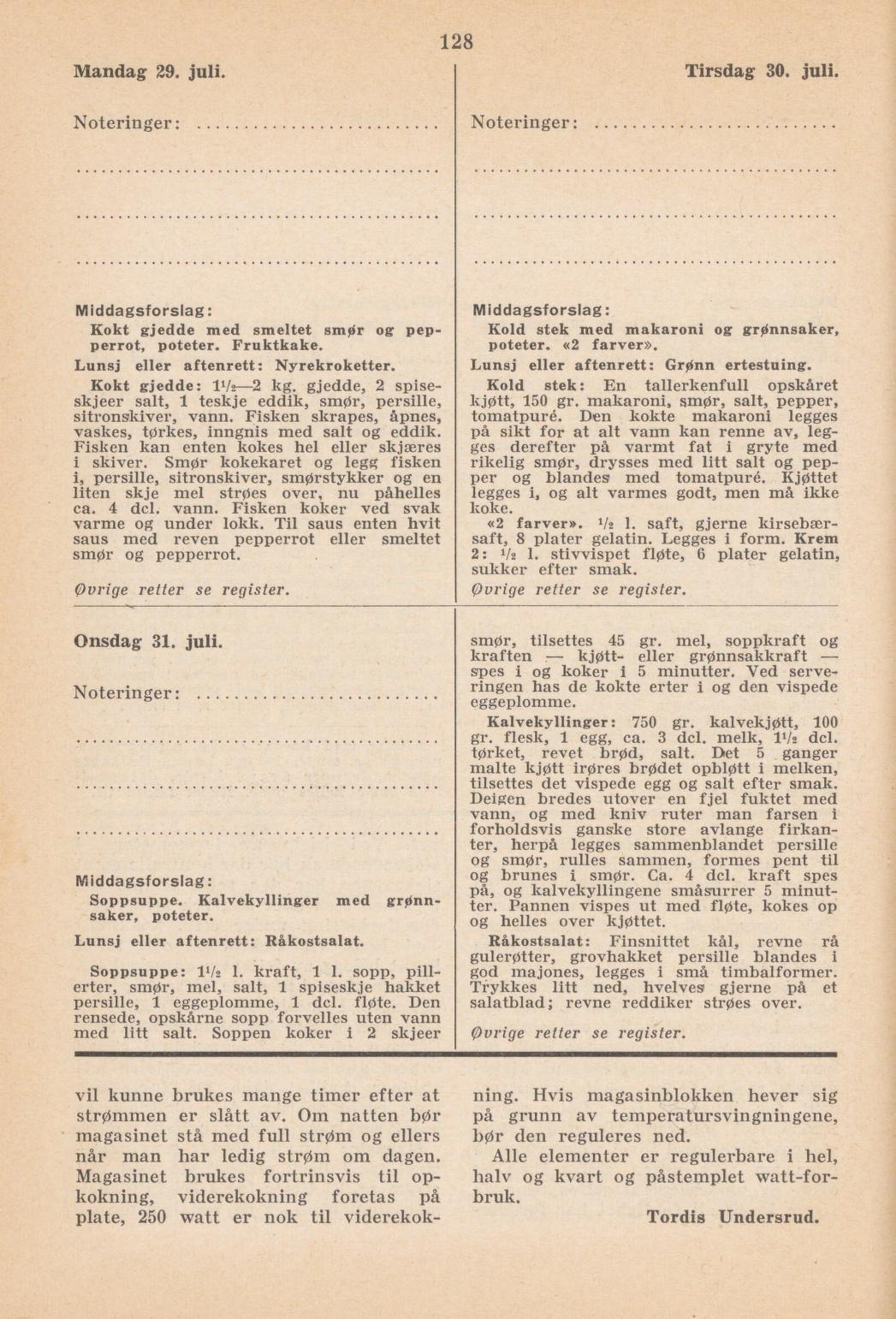 Faksimile av almanakksiden 29. juli 1940