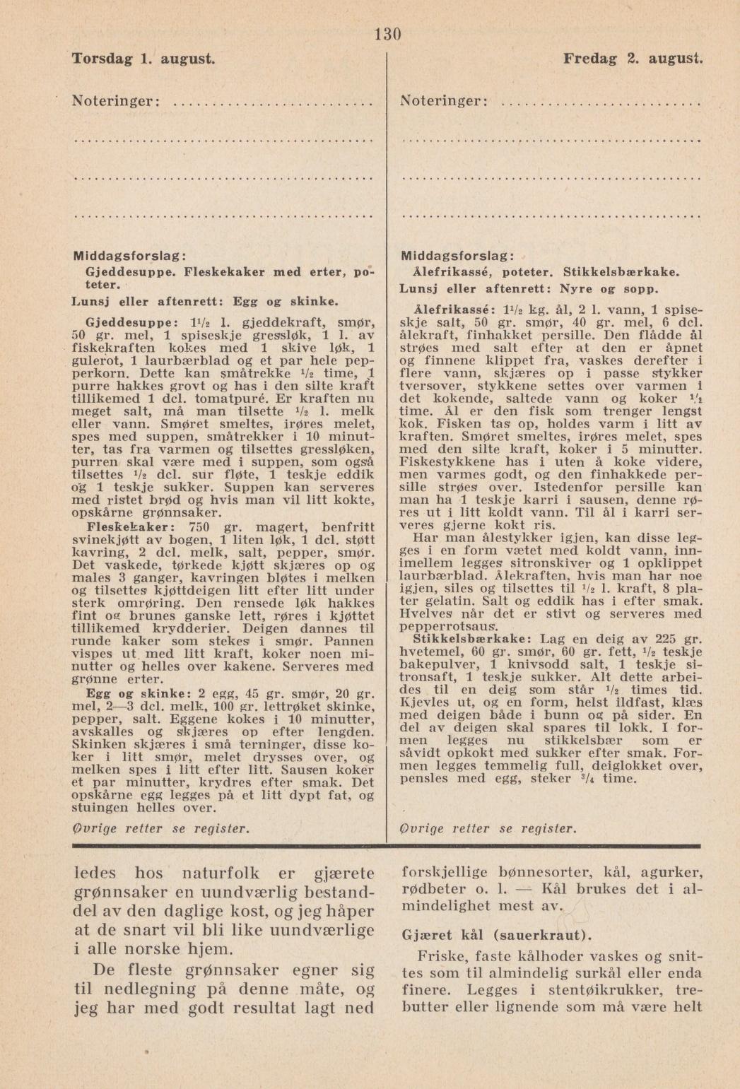 Faksimile av almanakksiden 1. august 1940
