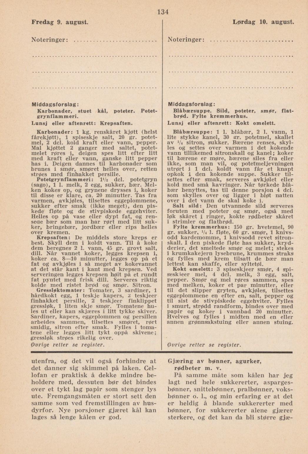 Faksimile av almanakksiden 9. august 1940