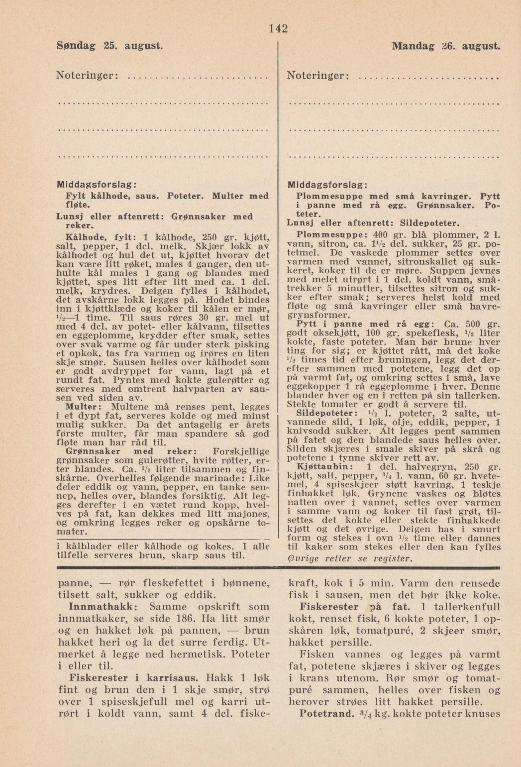 Faksimile av almanakksiden 25. august 1940