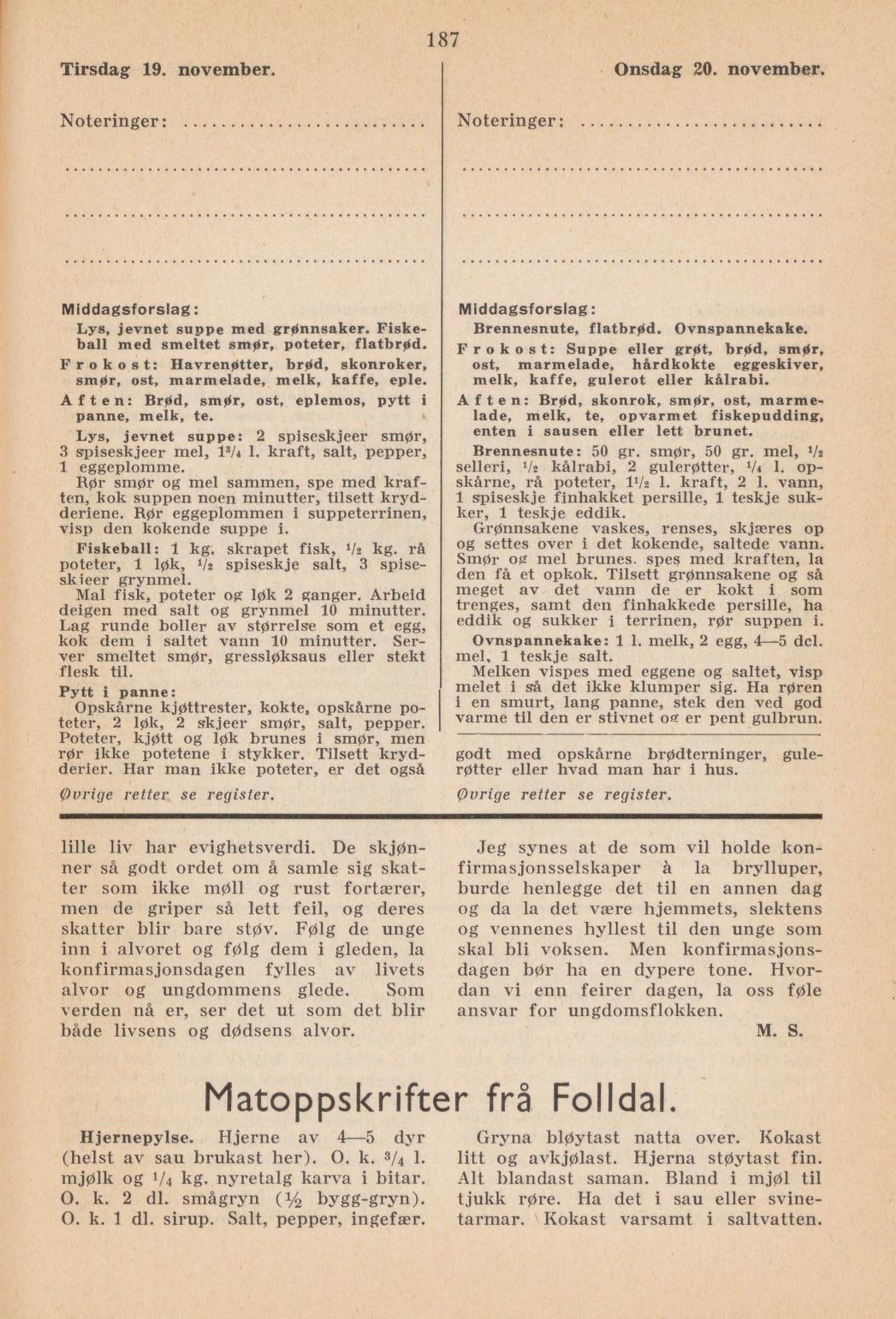Faksimile av almanakksiden 19. november 1940