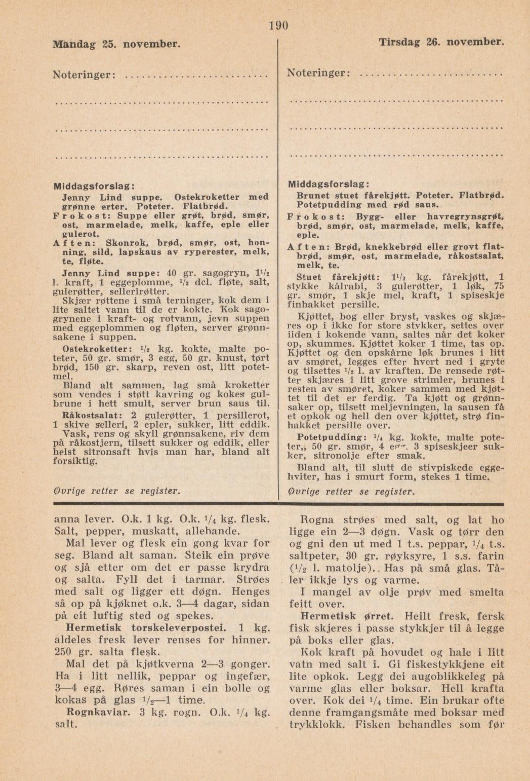 Faksimile av almanakksiden 25. november 1940