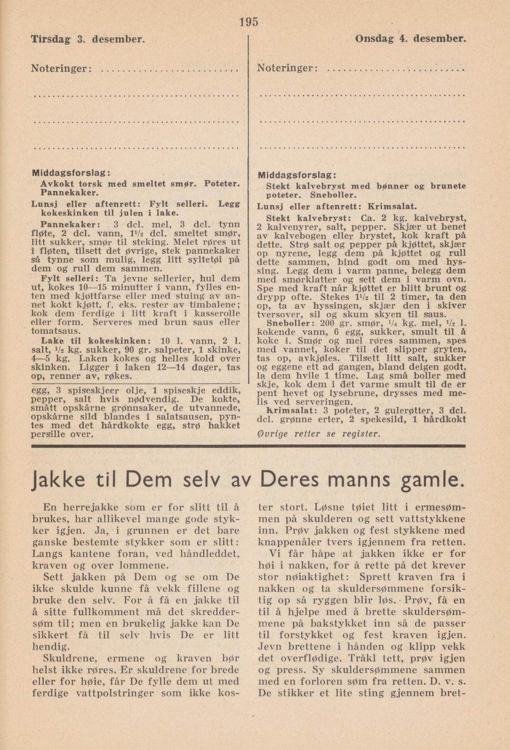 Faksimile av almanakksiden 3. desember 1940