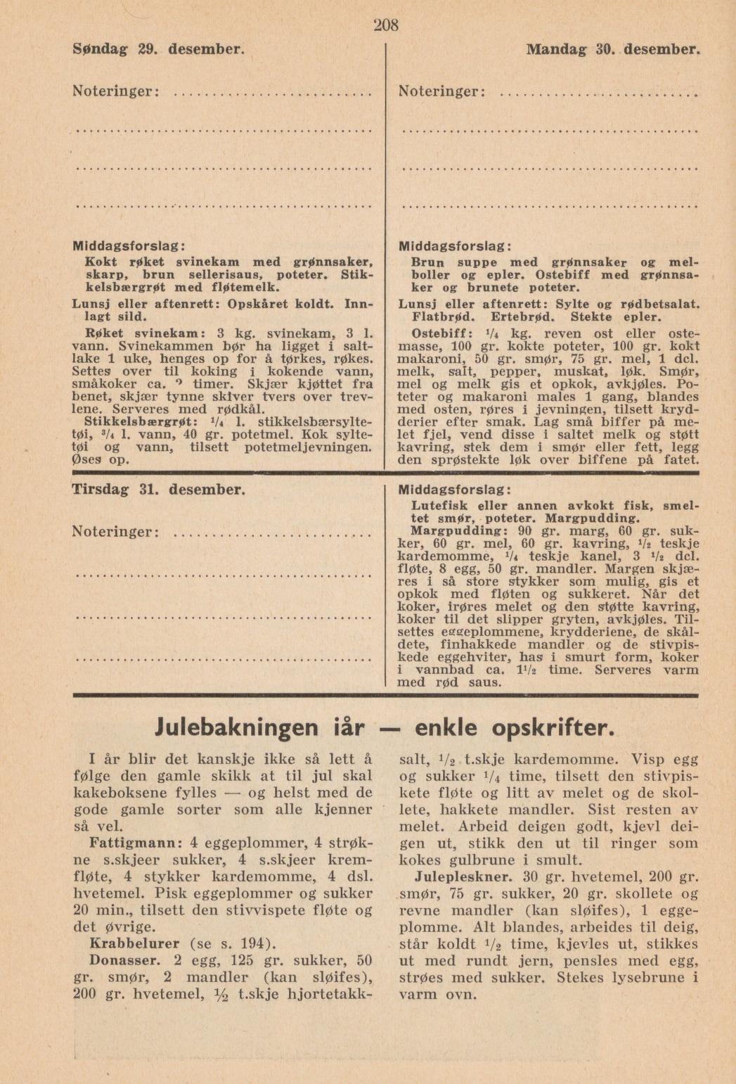 Faksimile av almanakksiden 29. desember 1940