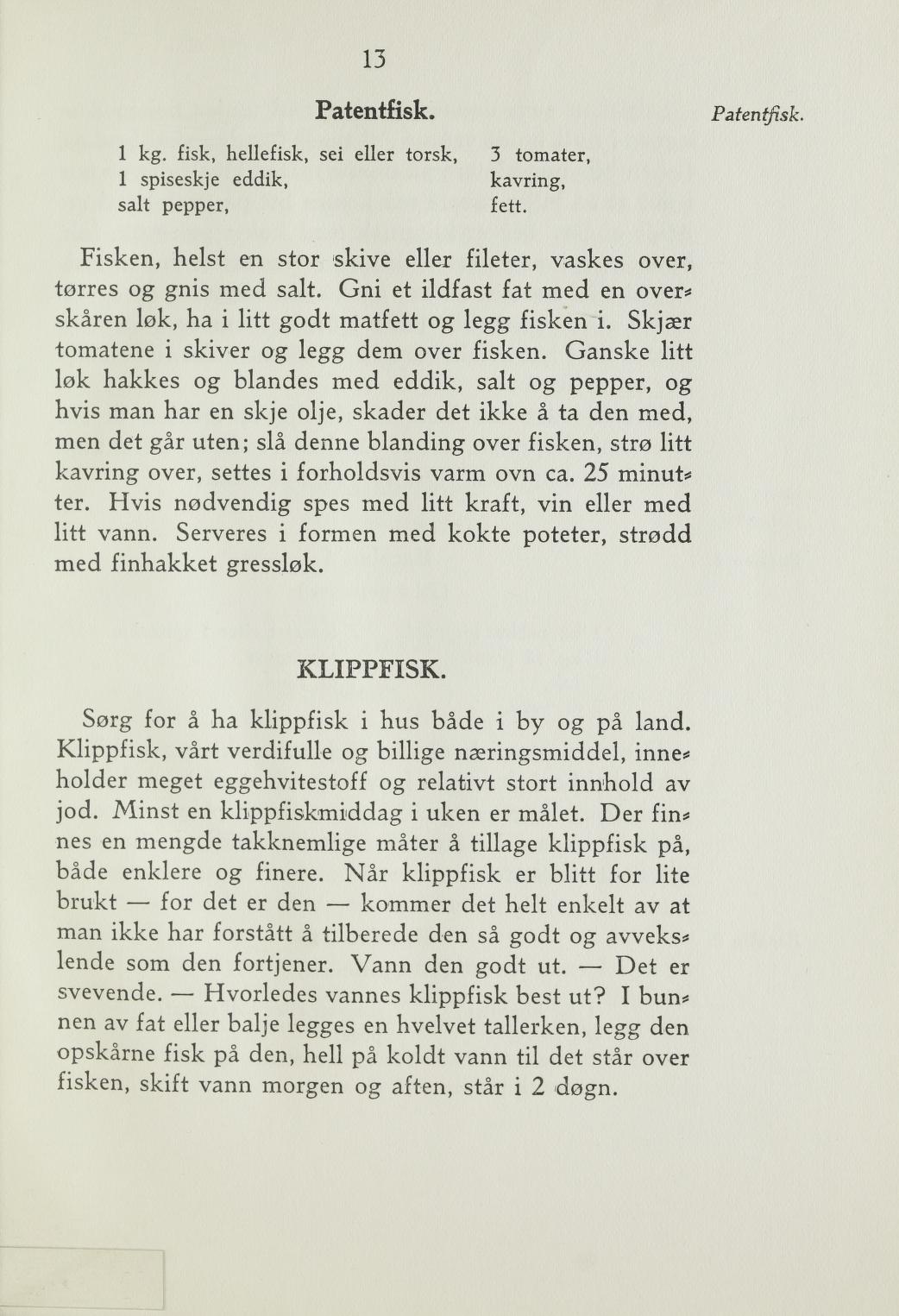 Faksimile av «Bacalao 1» fra Steking og baking 1940
