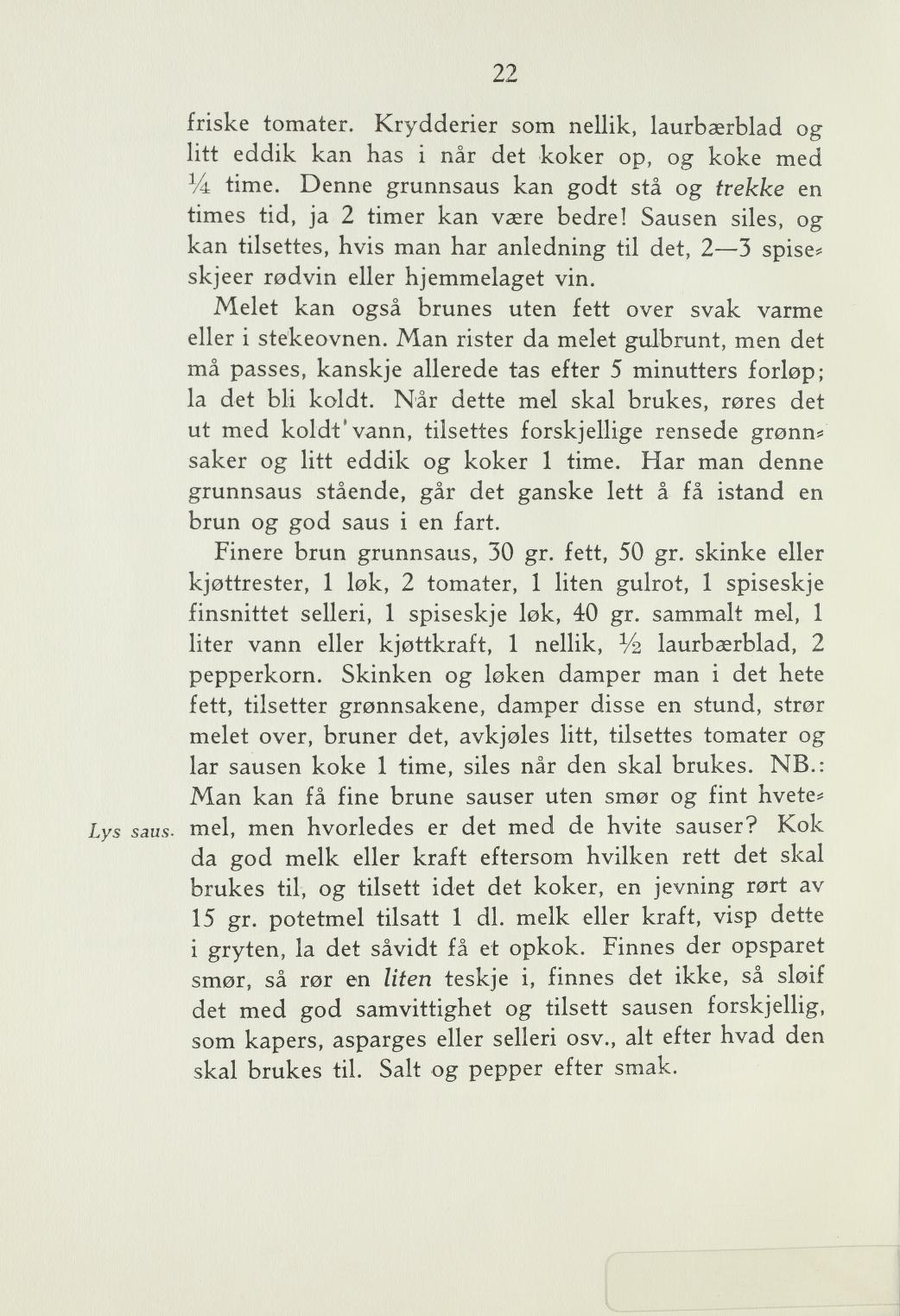 Faksimile av «Fricandeau» fra Steking og baking 1940