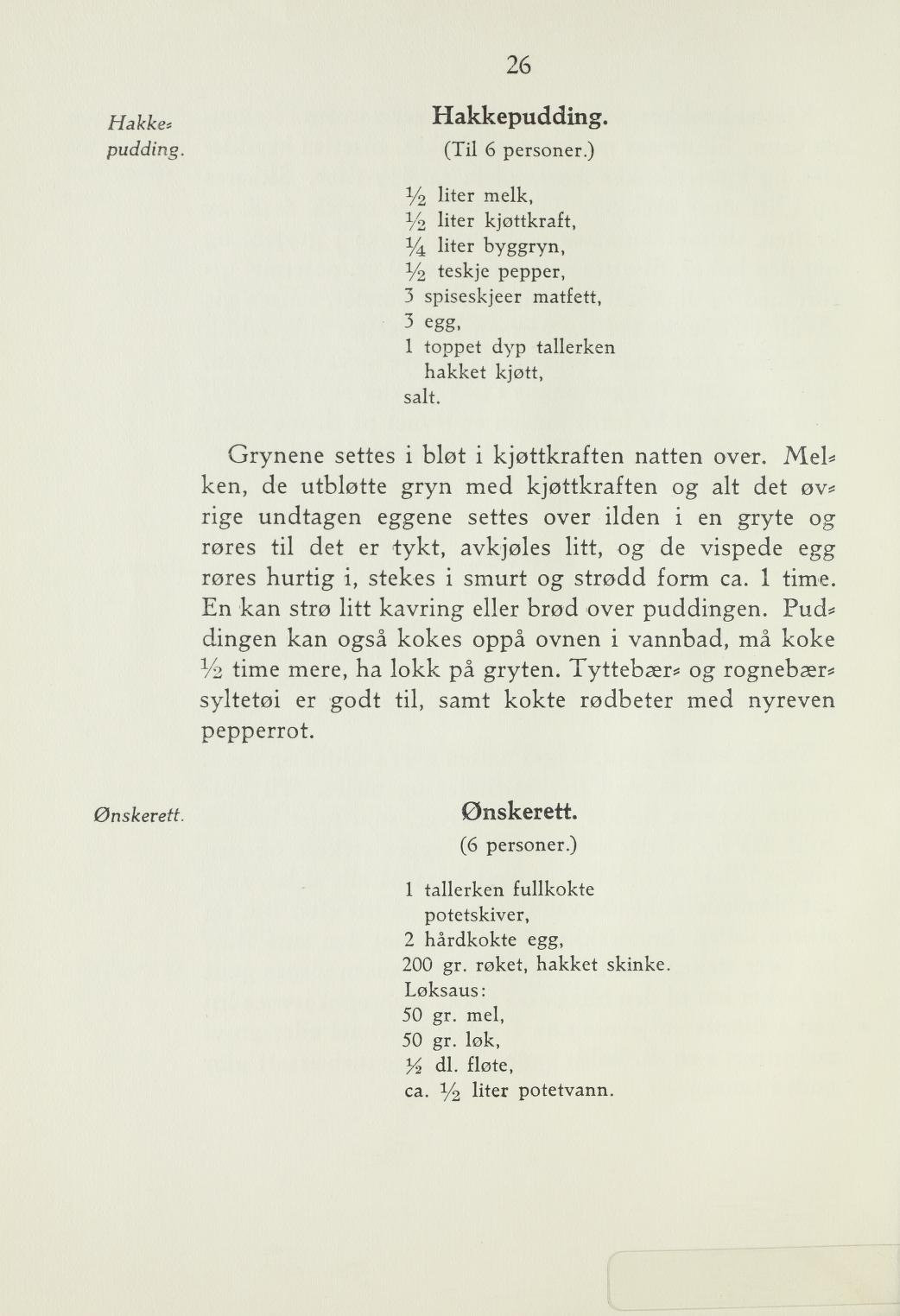 Faksimile av «Flesk med kålrabi» fra Steking og baking 1940