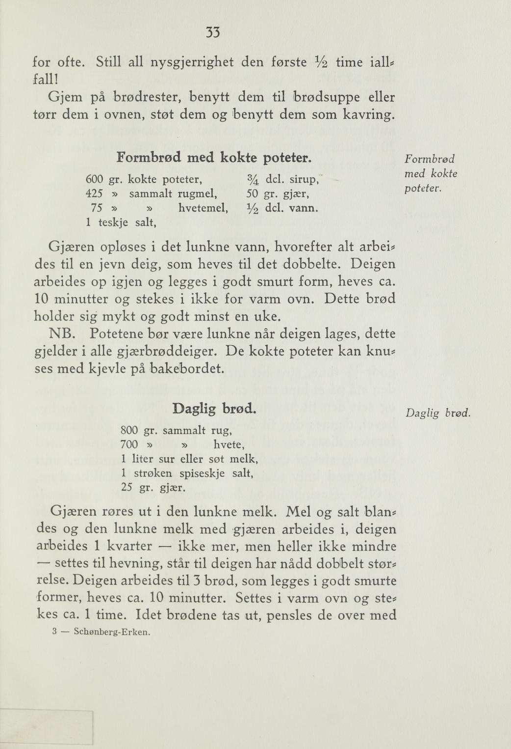 Faksimile av «Daglig brød» fra Steking og baking 1940