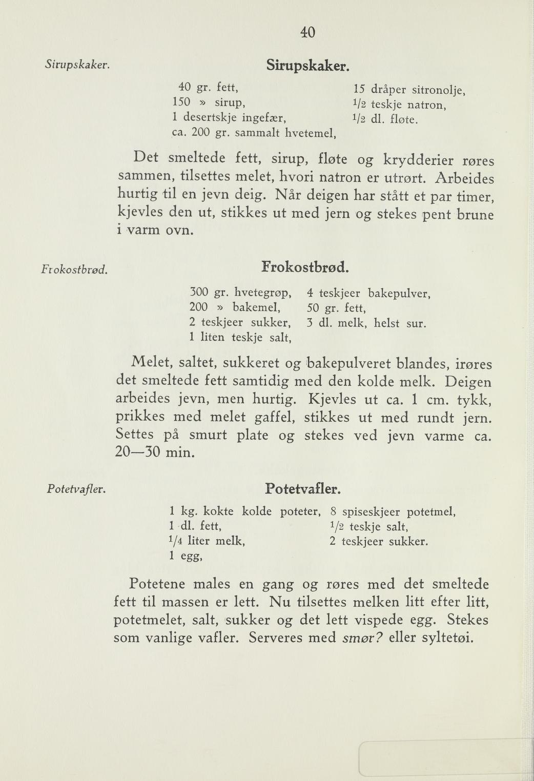 Faksimile av «Potetvafler» fra Steking og baking 1940