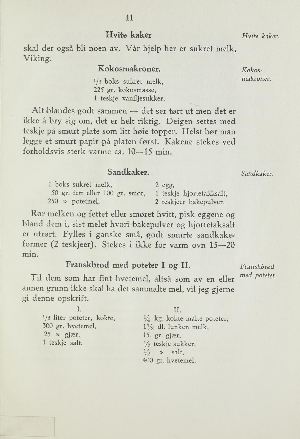 Faksimile av «Franskbrød med poteter I» fra Steking og baking 1940