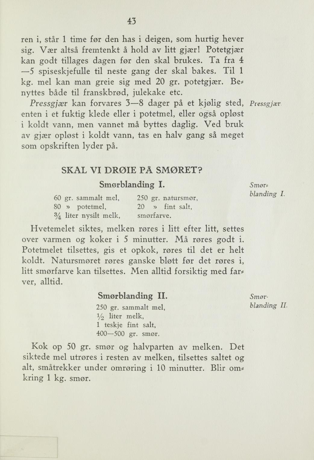 Faksimile av «Smørblanding I» fra Steking og baking 1940