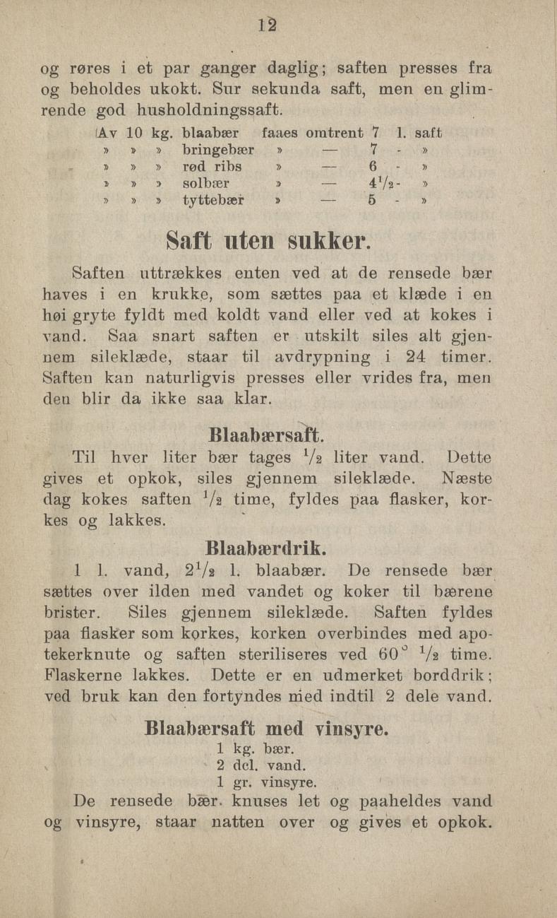 Faksimile av «Blåbær- og stikkelsbærsaft» fra Sylting uten sukker 1918