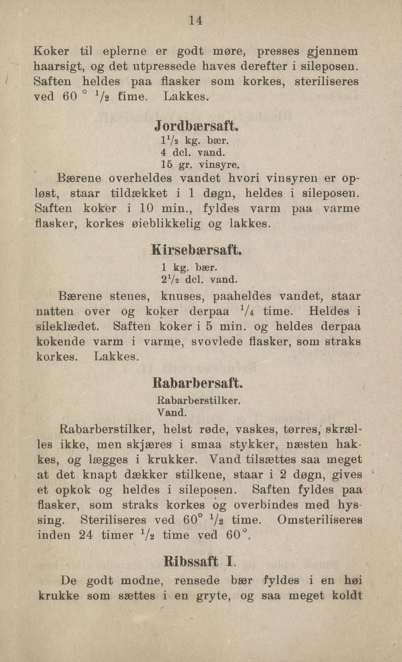 Faksimile av «Jordbærsaft» fra Sylting uten sukker 1918
