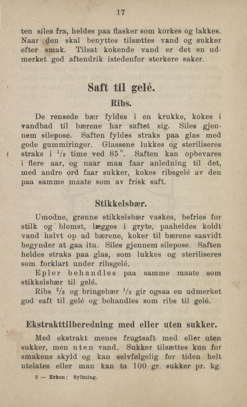Faksimile av «Epler behandles på samme måte som stikkelsbær til gelé.» fra Sylting uten sukker 1918