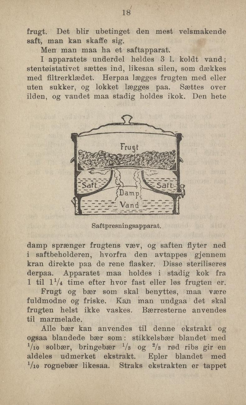 Faksimile av «Saftapparat» fra Sylting uten sukker 1918