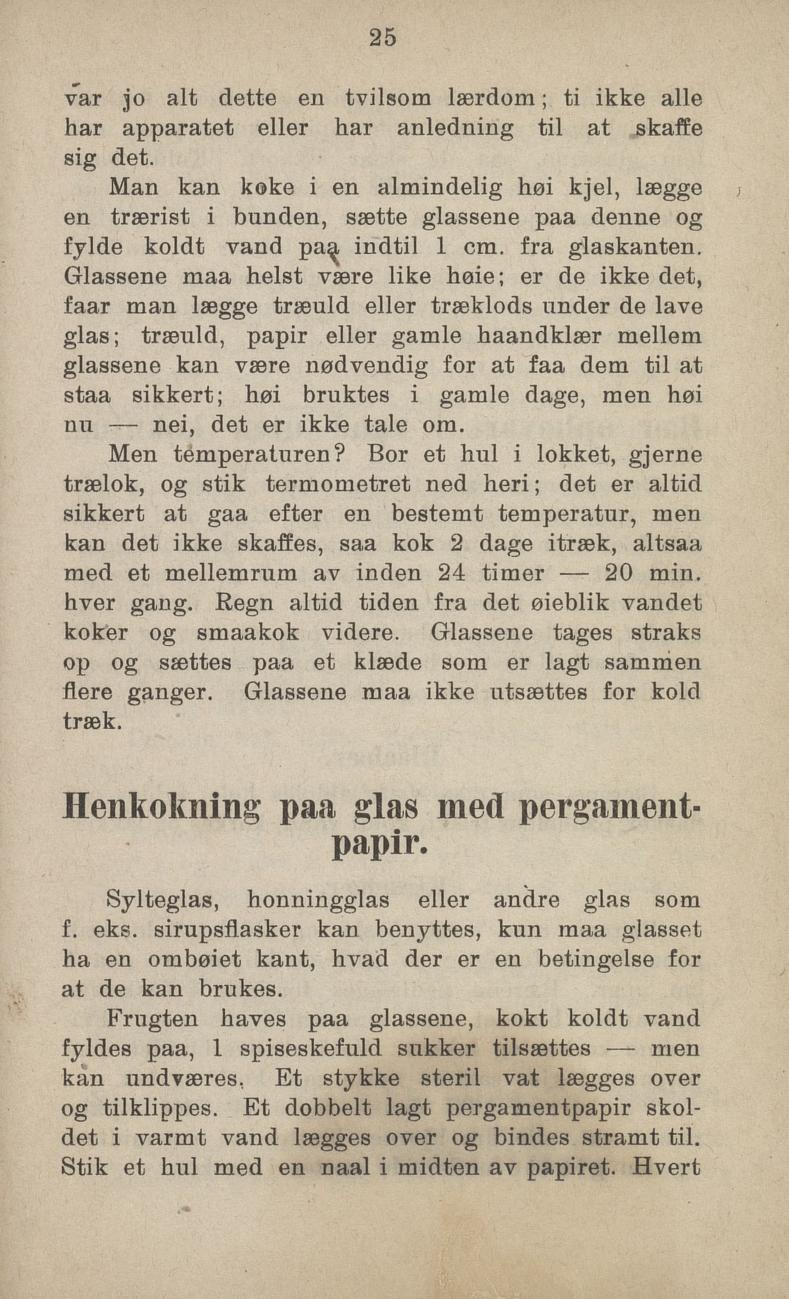 Faksimile av «Henkokling på glas med pergamentpapir» fra Sylting uten sukker 1918